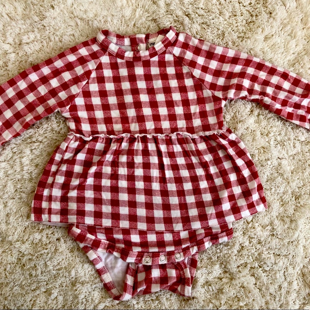 Red gingham skirted onesie